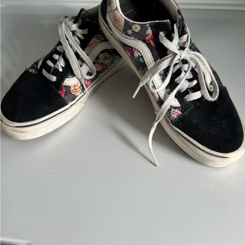 Vans Black and White Floral Pattern Sneakers